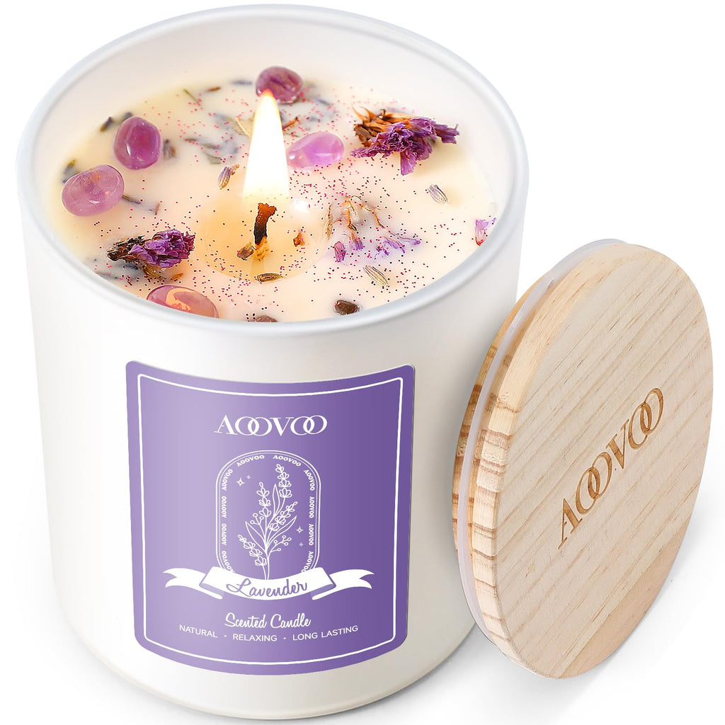 Lavender Scented Candle with Crystals – 10oz Soy Aromatherapy
