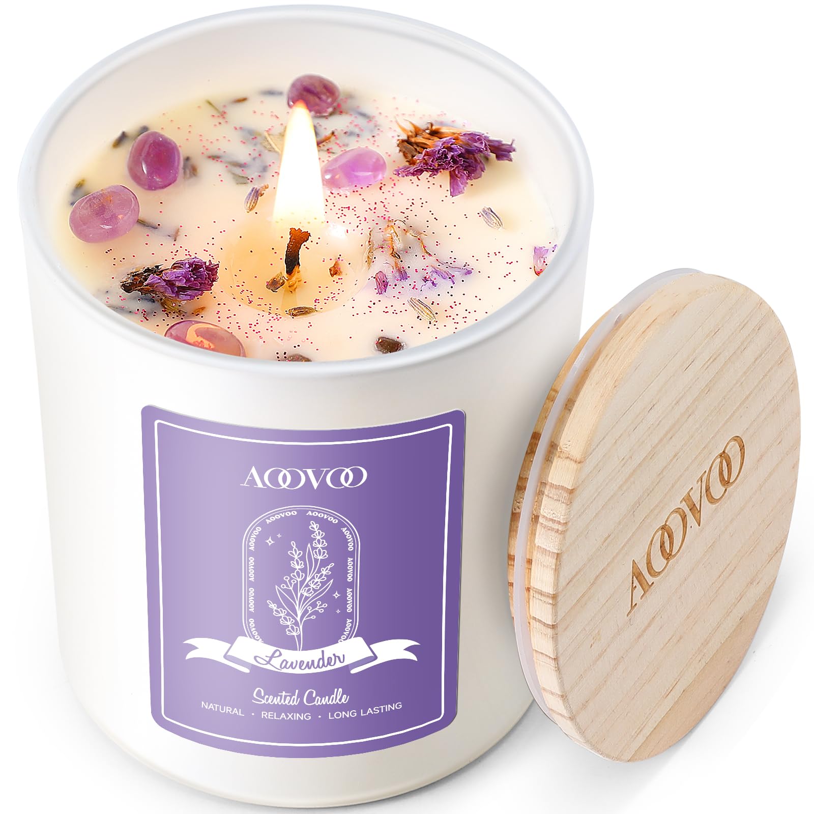Lavender Scented Candle with Crystals – 10oz Soy Aromatherapy