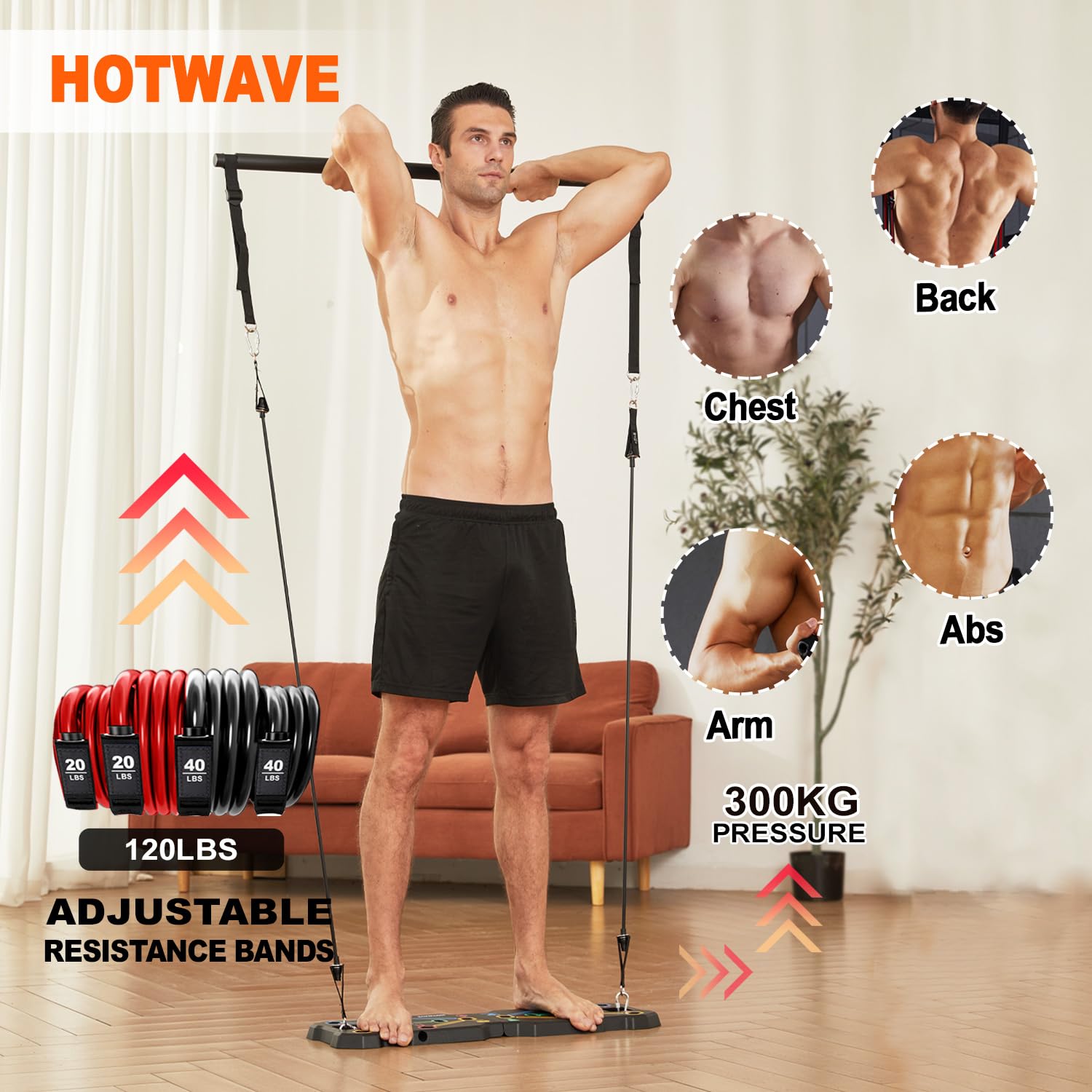 Portable Home Gym with Push Up Board, Resistance Bands & Ab Wheel