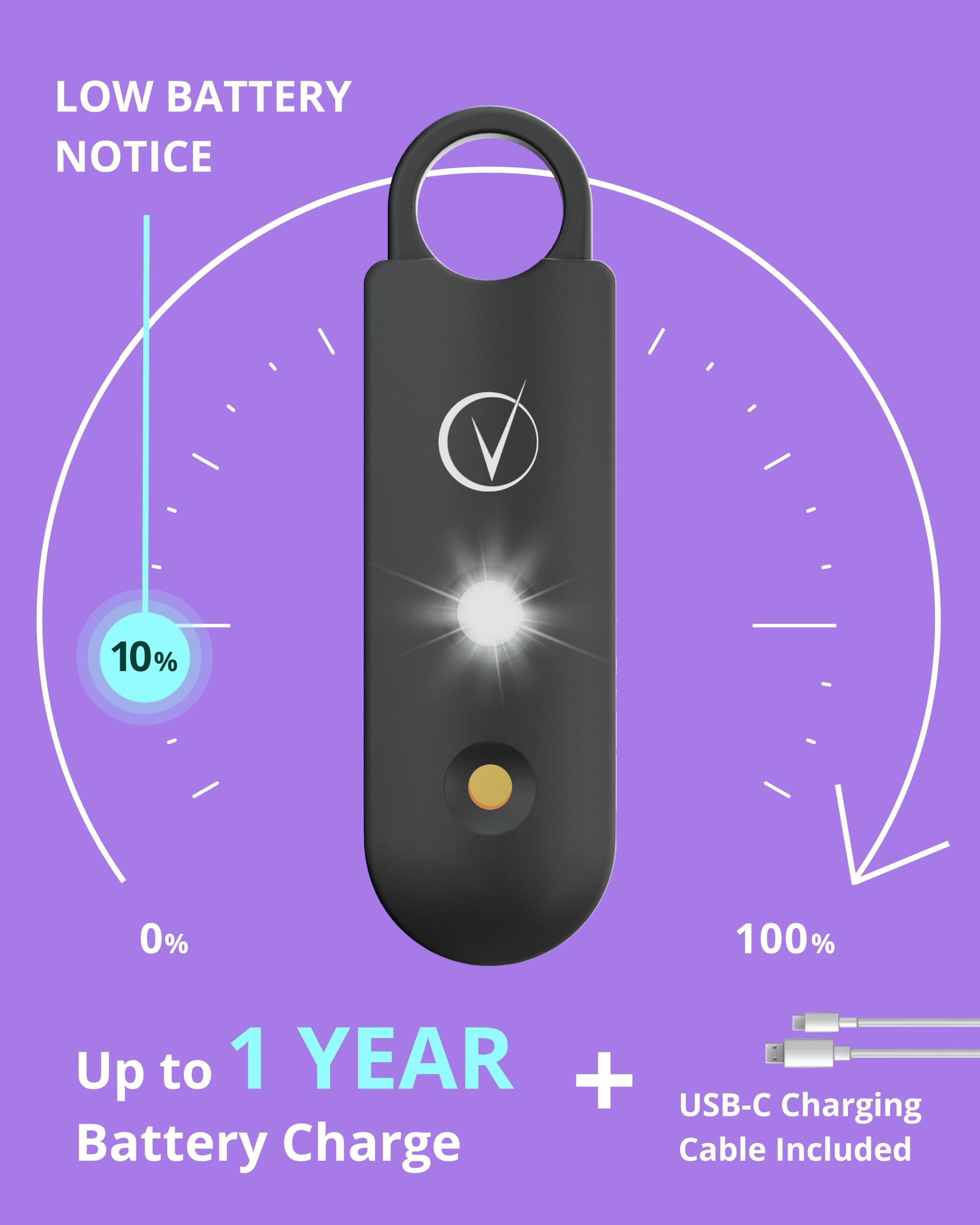 Vantamo Personal Safety Alarm Keychain – 130dB Rechargeable with Strobe Light