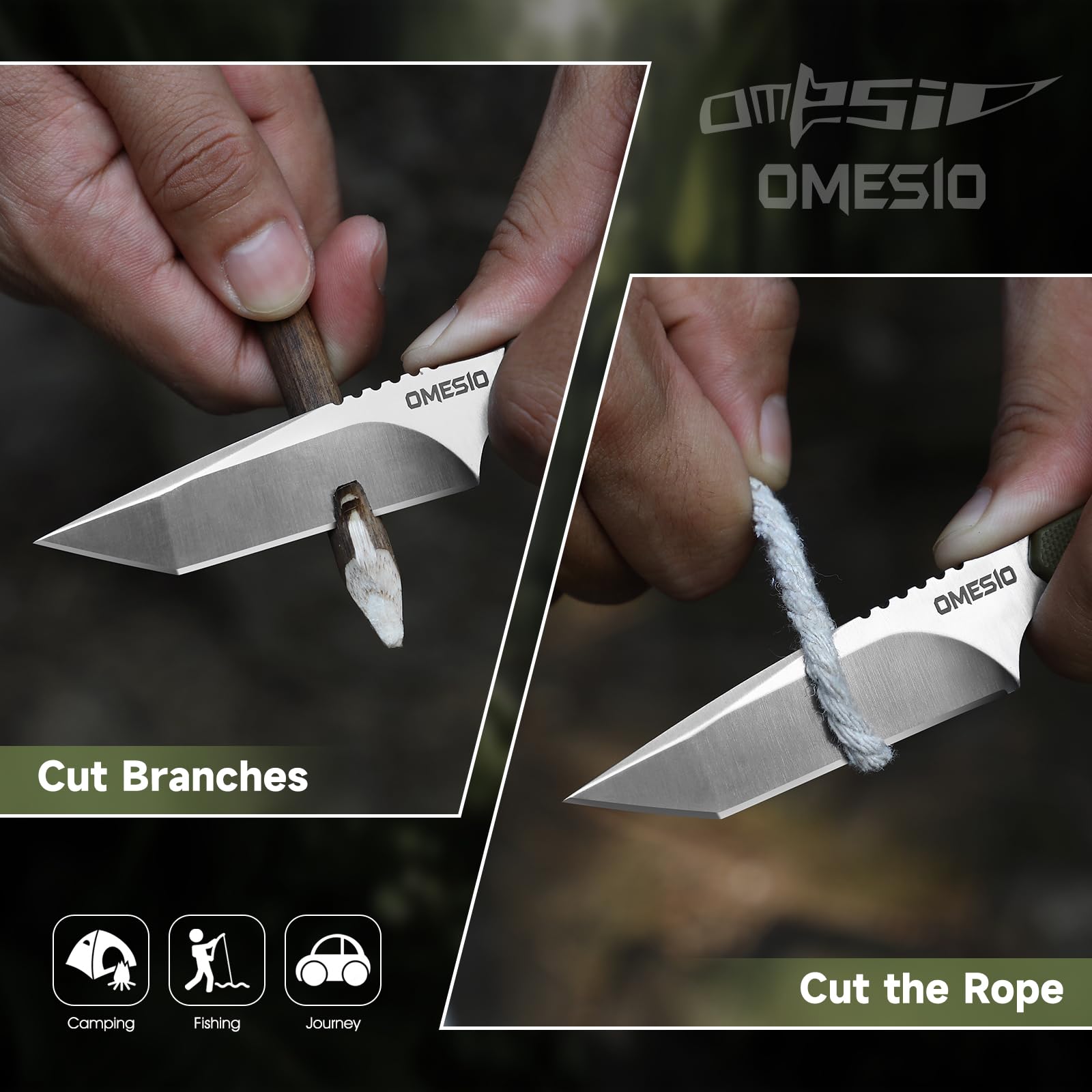 Omesio Neck Knife – 6" Tanto Fixed Blade with Kydex Sheath & G10 Handle