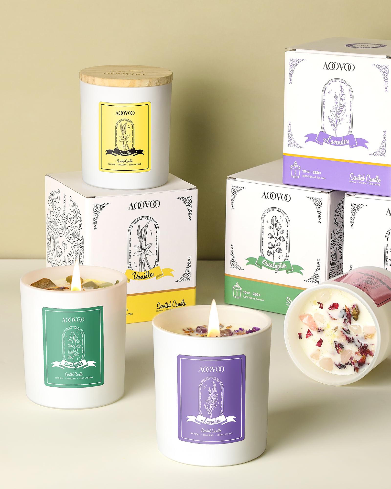 Lavender Scented Candle with Crystals – 10oz Soy Aromatherapy