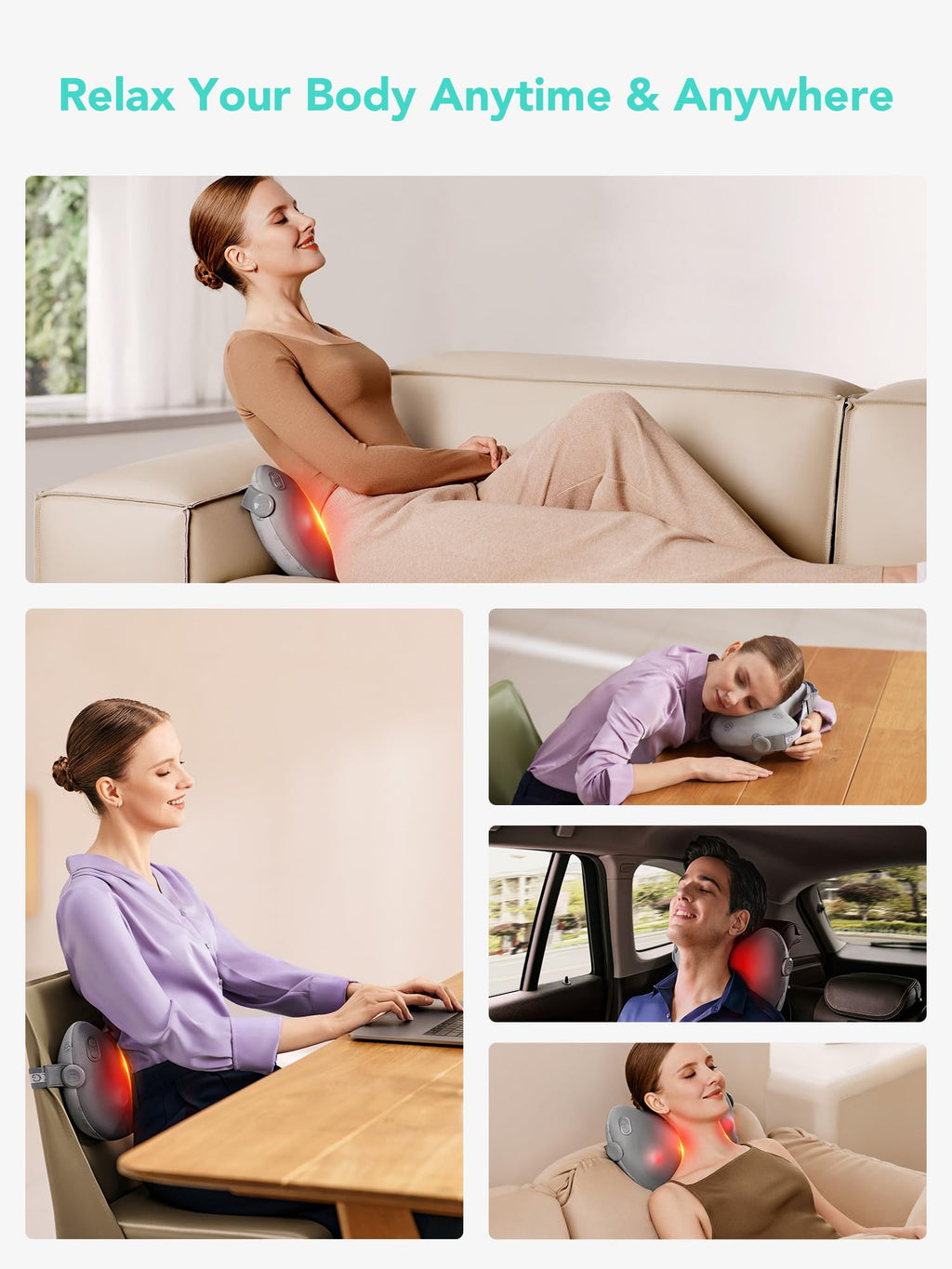 Shiatsu Back Massager with Heat – Cordless 4D Deep Tissue Pillow