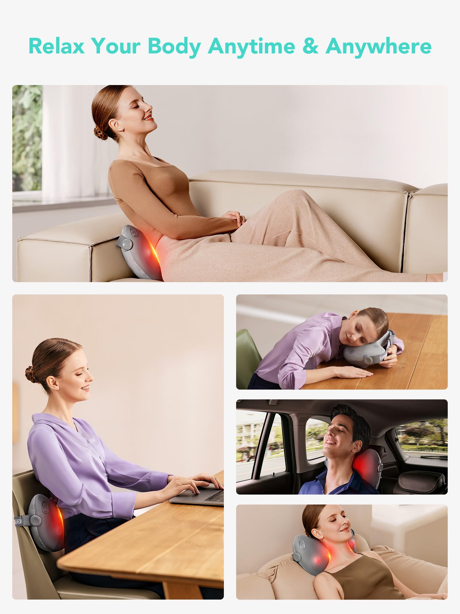 Shiatsu Back Massager with Heat – Cordless 4D Deep Tissue Pillow