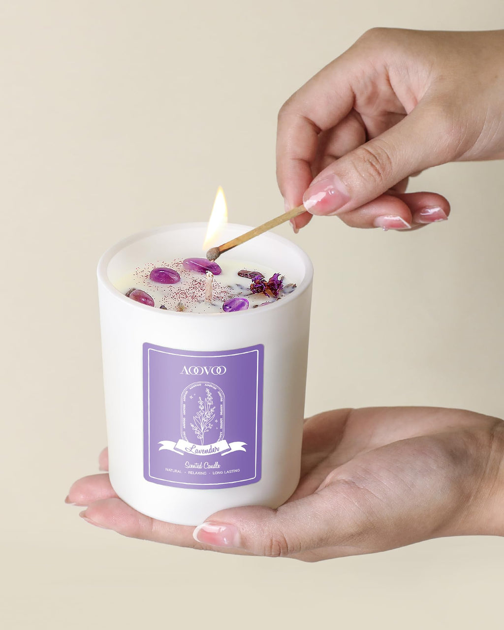 Lavender Scented Candle with Crystals – 10oz Soy Aromatherapy