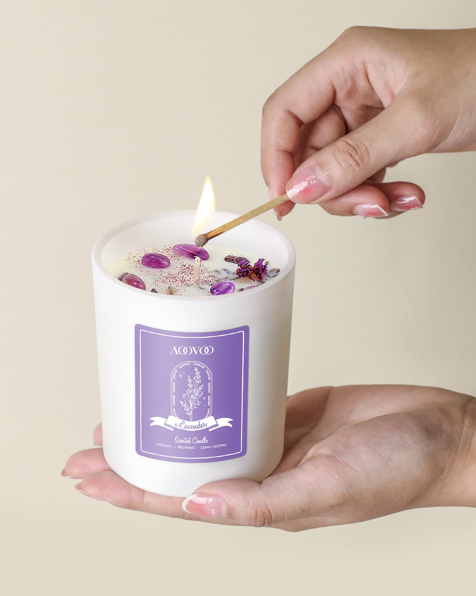 Lavender Scented Candle with Crystals – 10oz Soy Aromatherapy