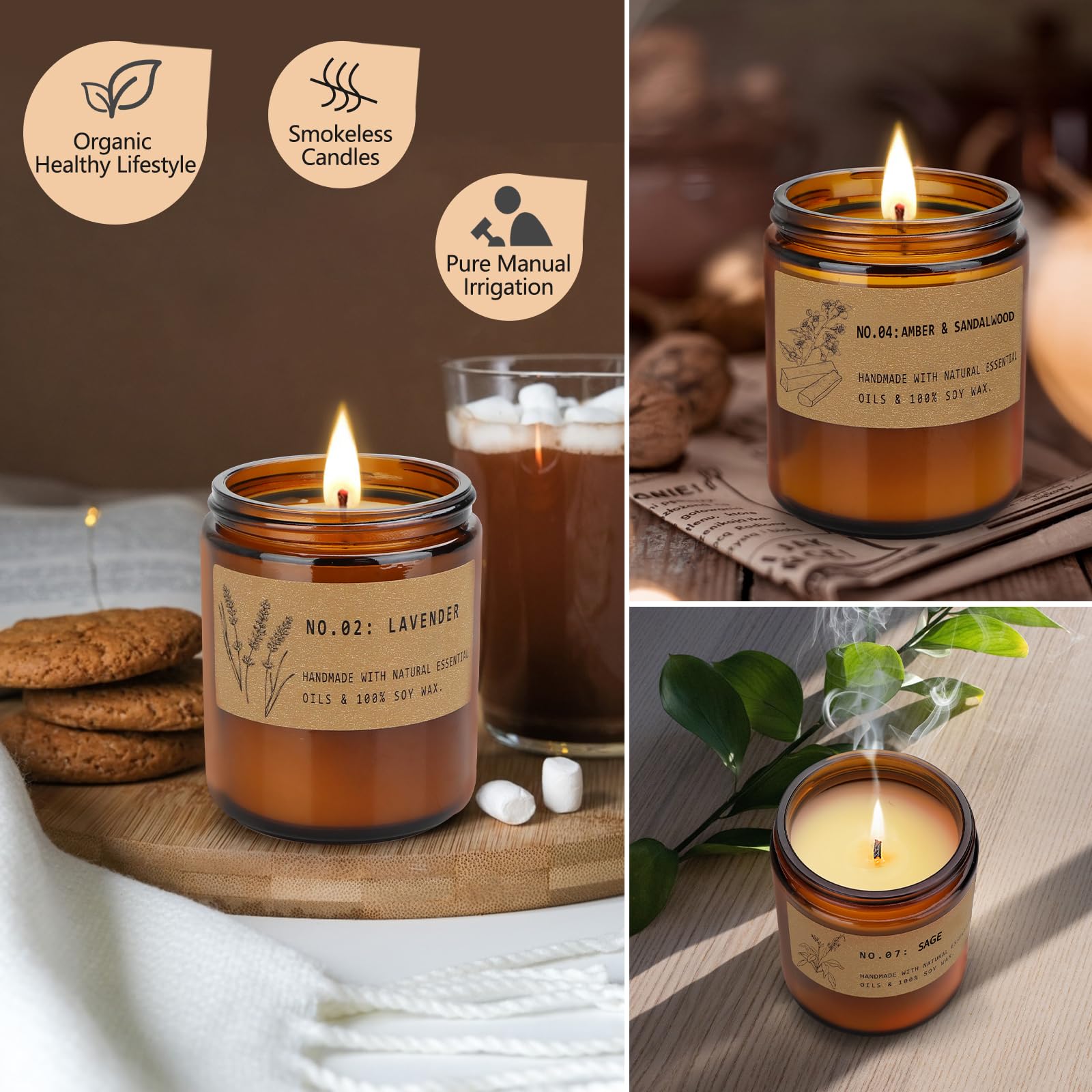 Aromatherapy Candle Gift Set – 4 Scented Amber Jar Candles (7.1 oz)