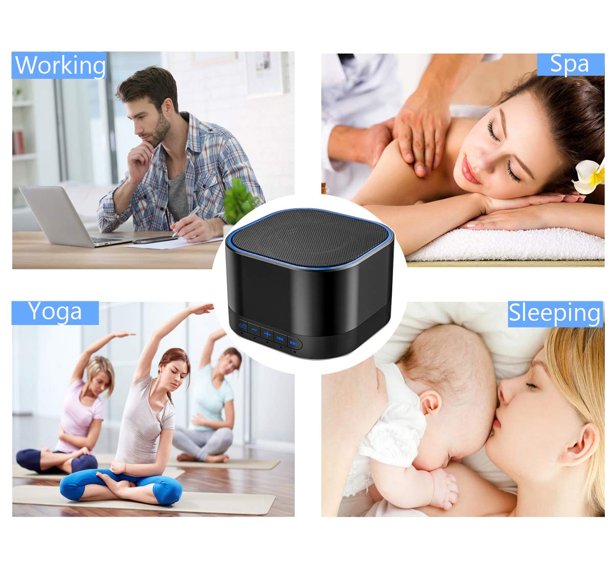 White Noise Sound Machine – 20 Soothing Sounds with Timer & USB/AC Power