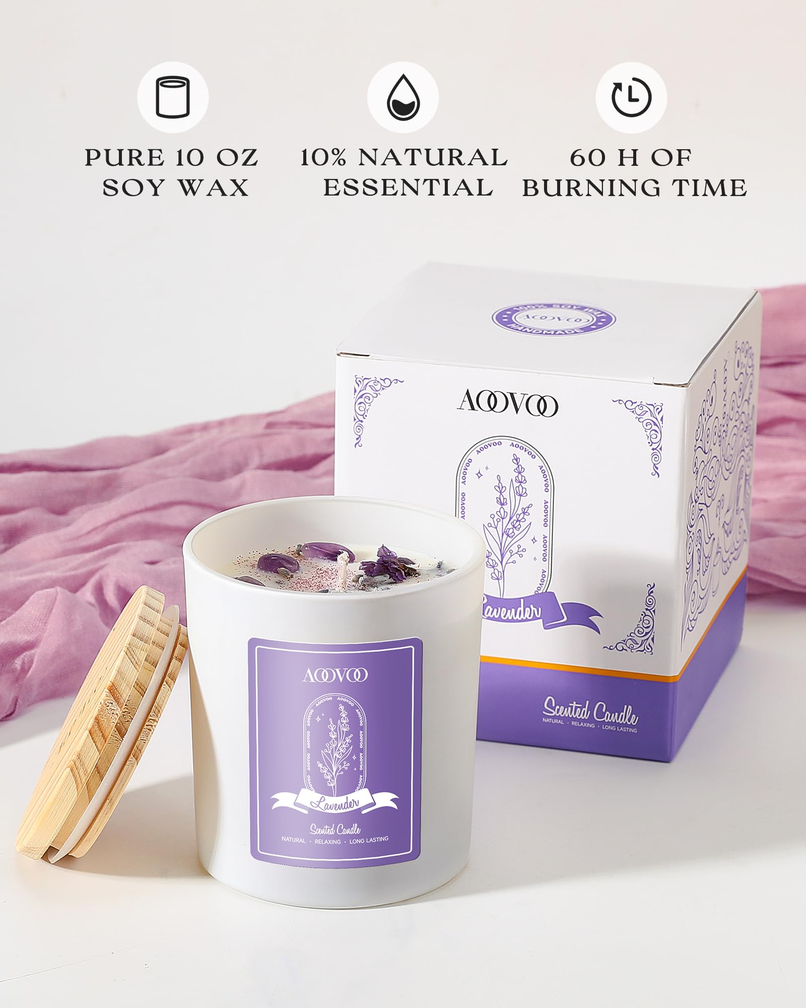 Lavender Scented Candle with Crystals – 10oz Soy Aromatherapy