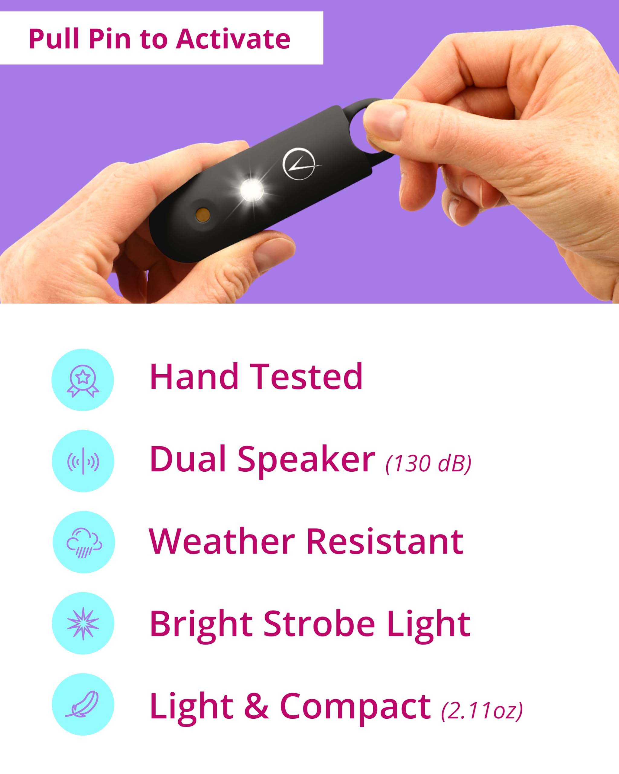Vantamo Personal Safety Alarm Keychain – 130dB Rechargeable with Strobe Light