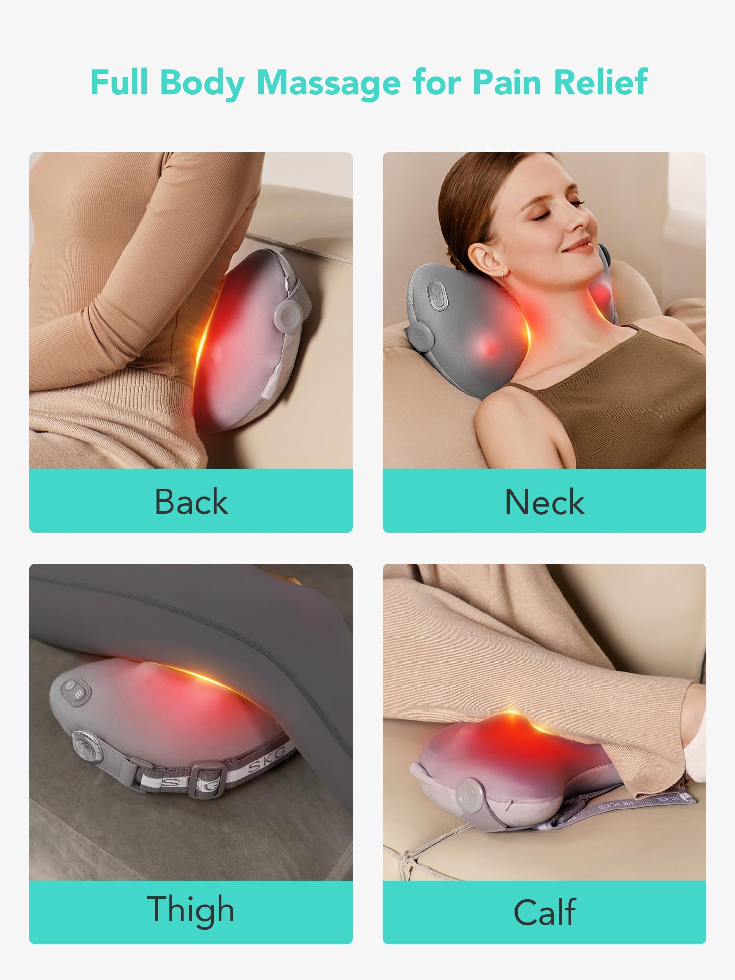 Shiatsu Back Massager with Heat – Cordless 4D Deep Tissue Pillow