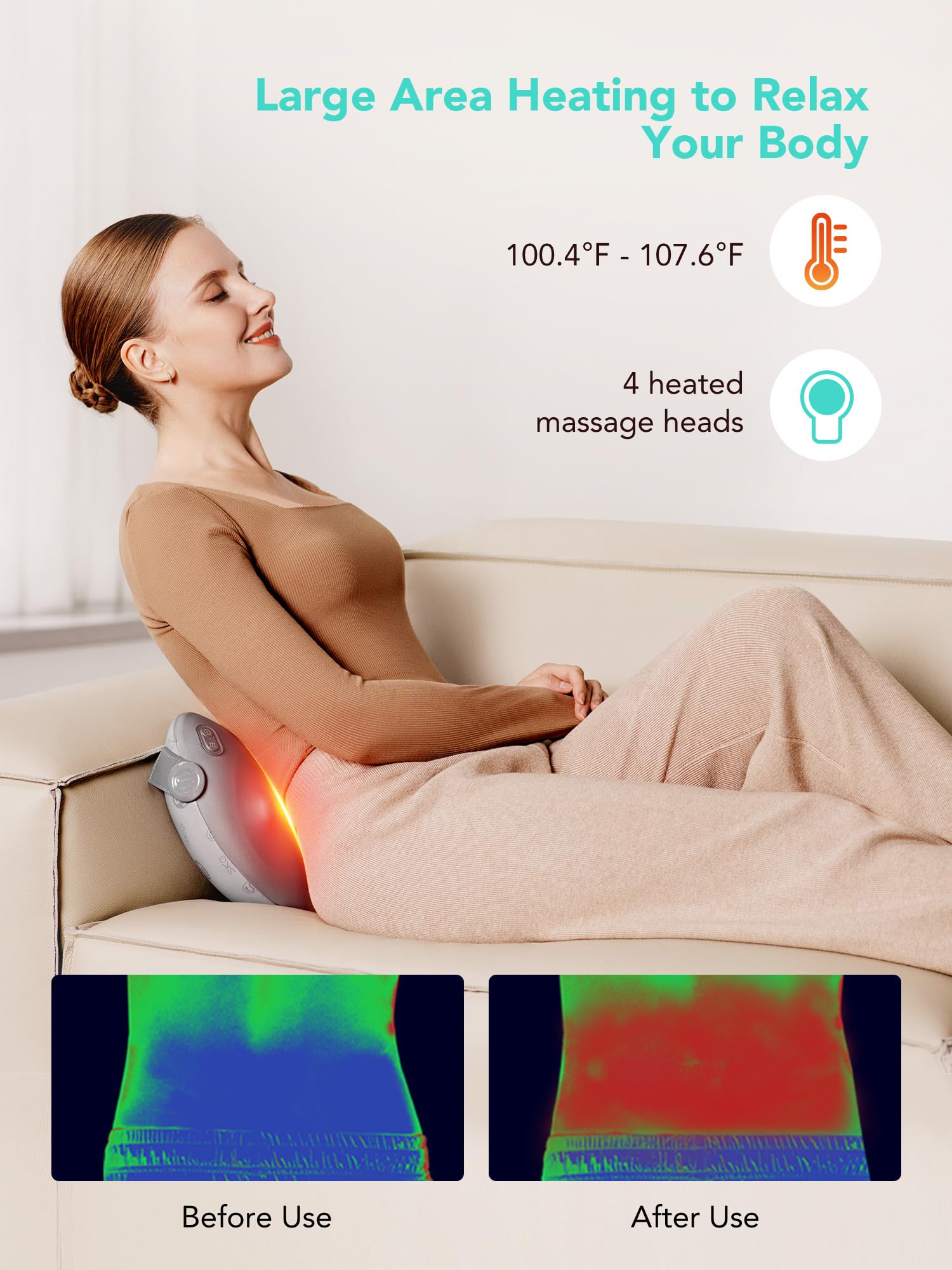 Shiatsu Back Massager with Heat – Cordless 4D Deep Tissue Pillow