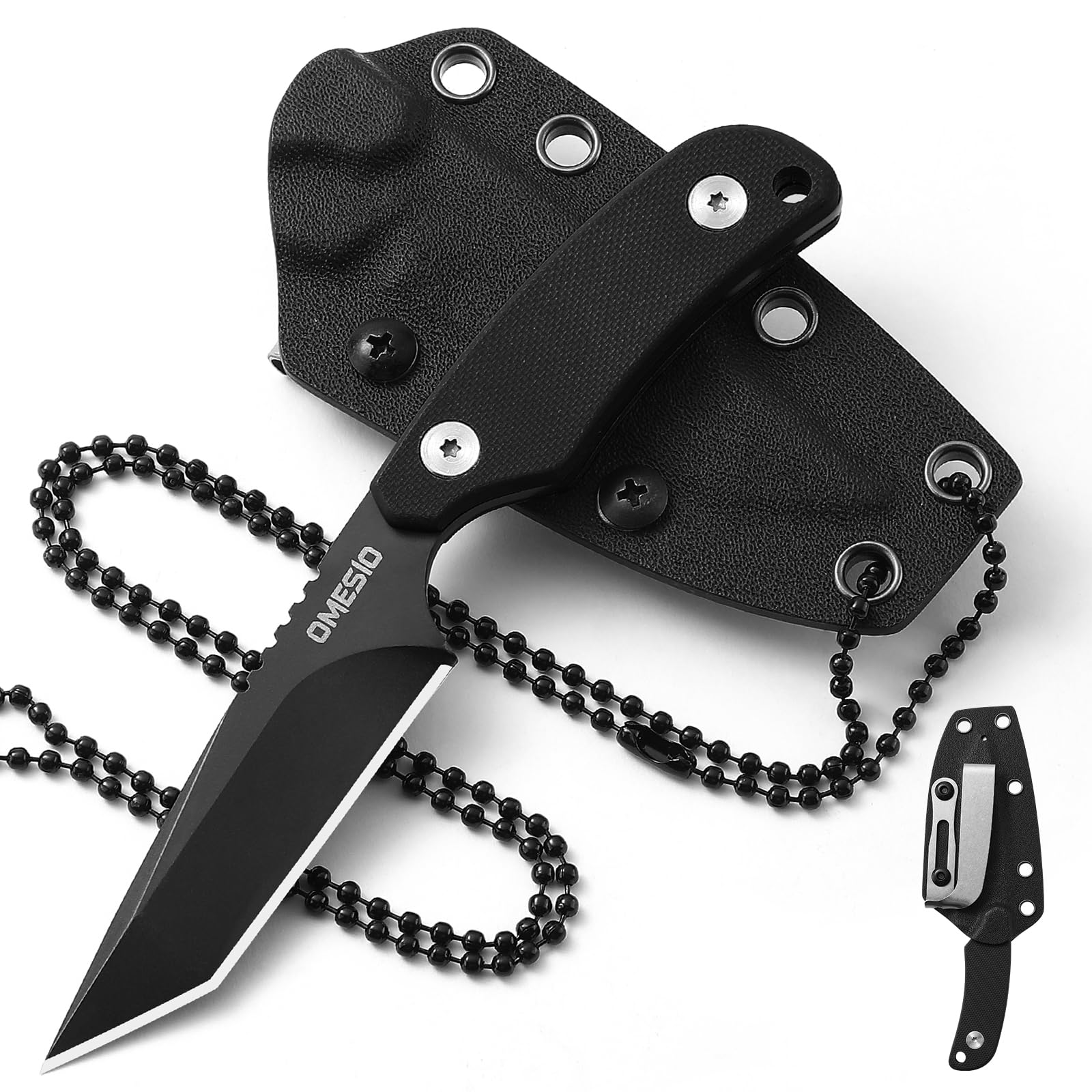 Omesio Neck Knife – 6" Tanto Fixed Blade with Kydex Sheath & G10 Handle