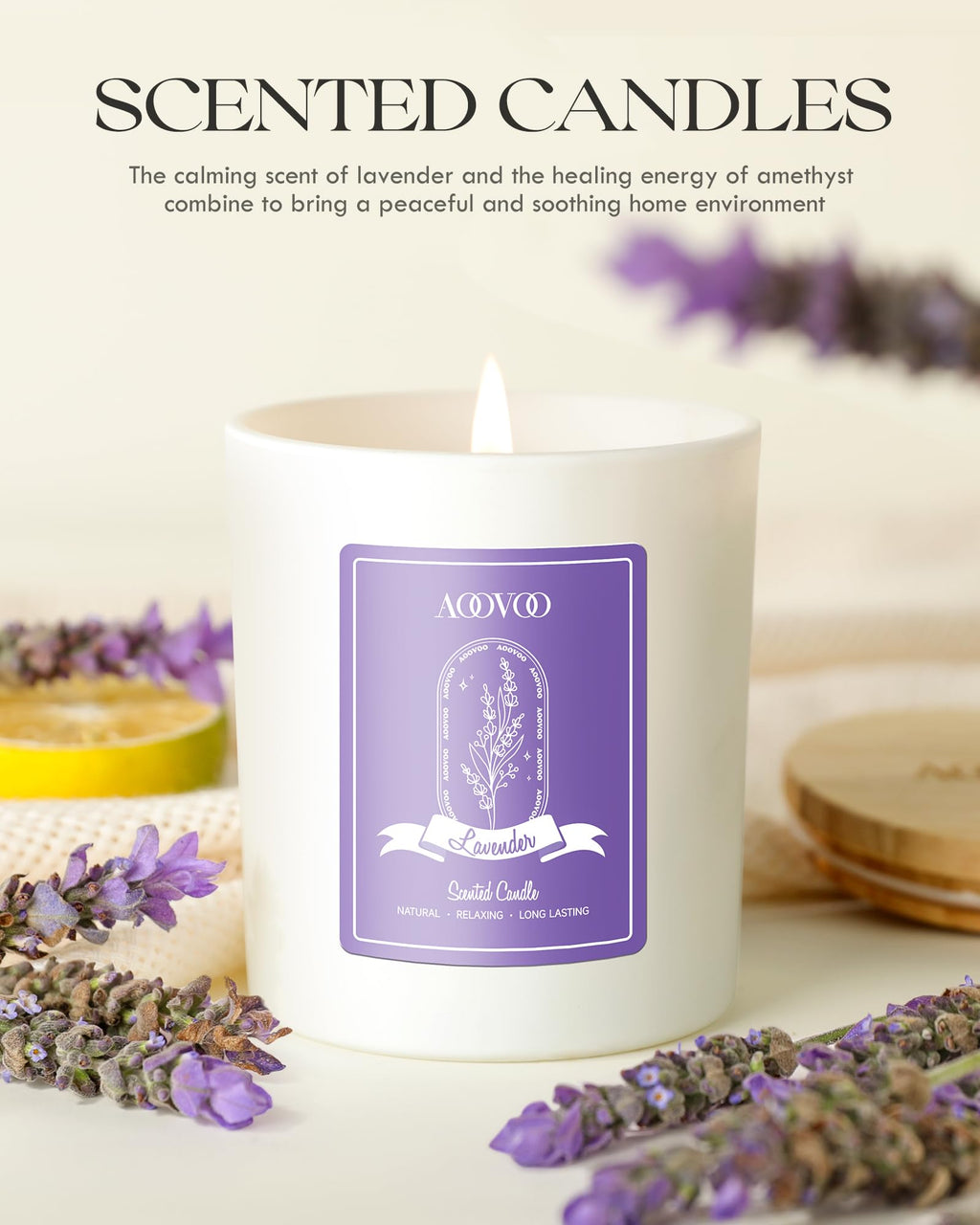 Lavender Scented Candle with Crystals – 10oz Soy Aromatherapy