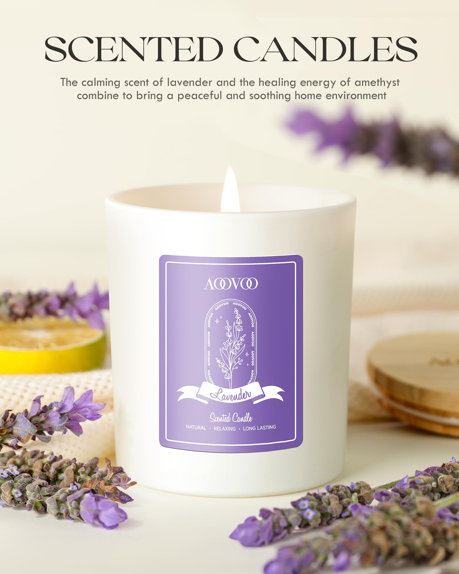 Lavender Scented Candle with Crystals – 10oz Soy Aromatherapy