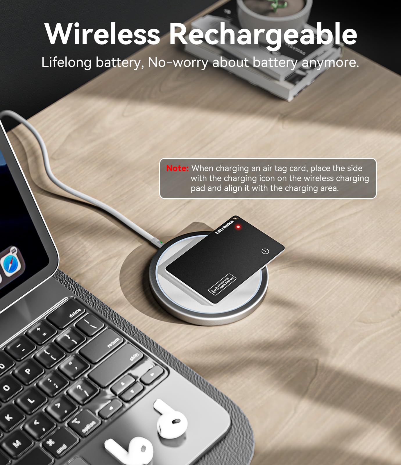 Ultra-Thin Wallet Tracker Card – Apple Find My Compatible, Wireless Charging