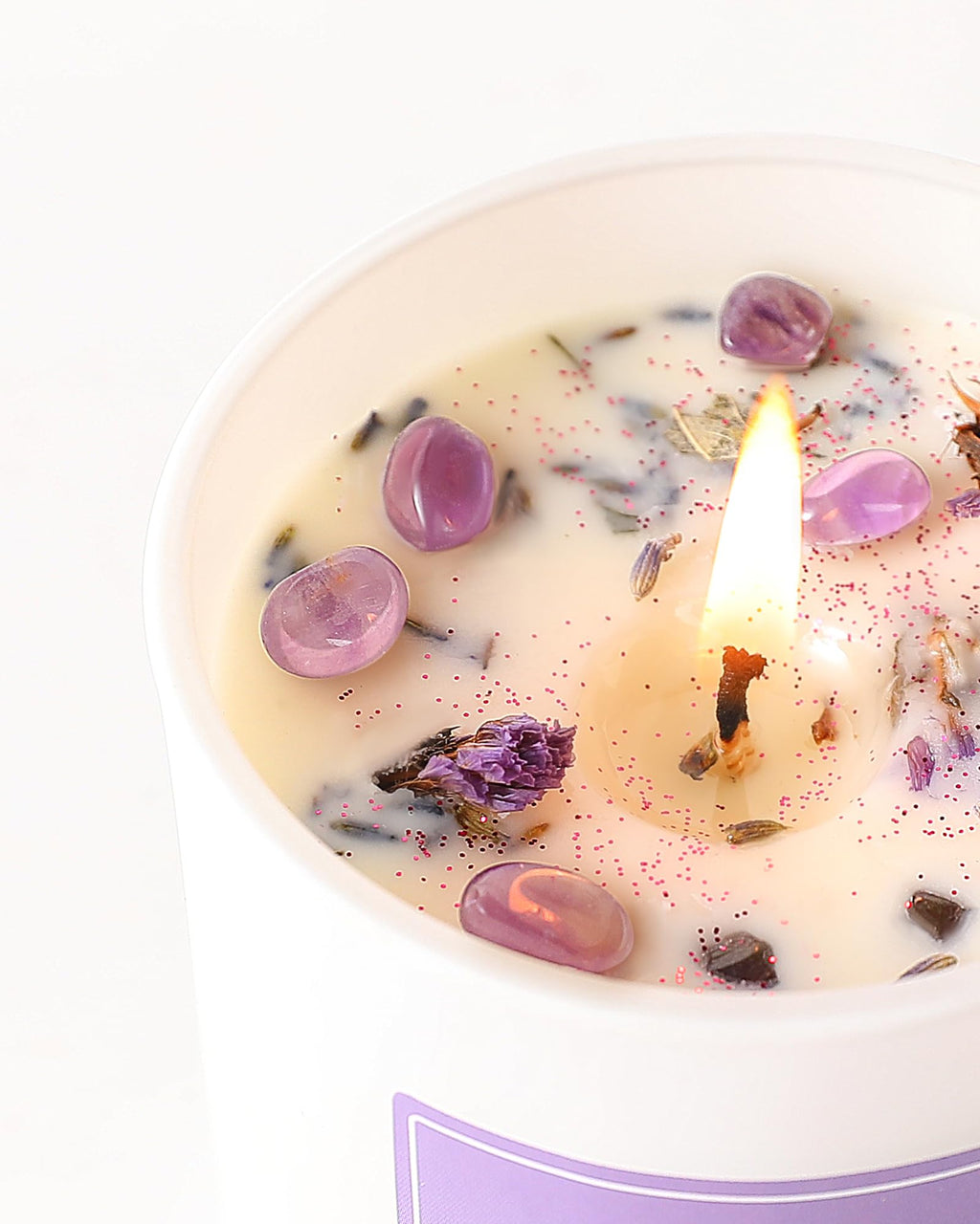 Lavender Scented Candle with Crystals – 10oz Soy Aromatherapy