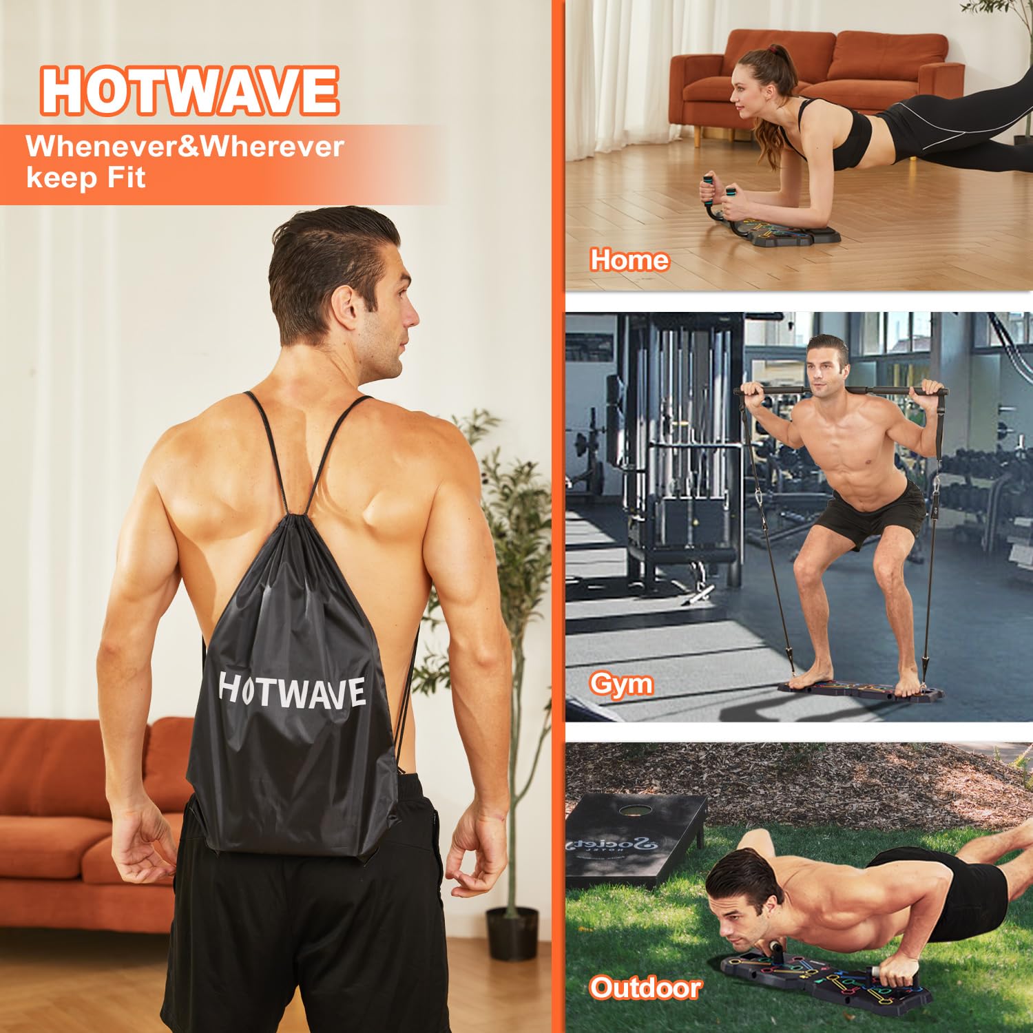 Portable Home Gym with Push Up Board, Resistance Bands & Ab Wheel