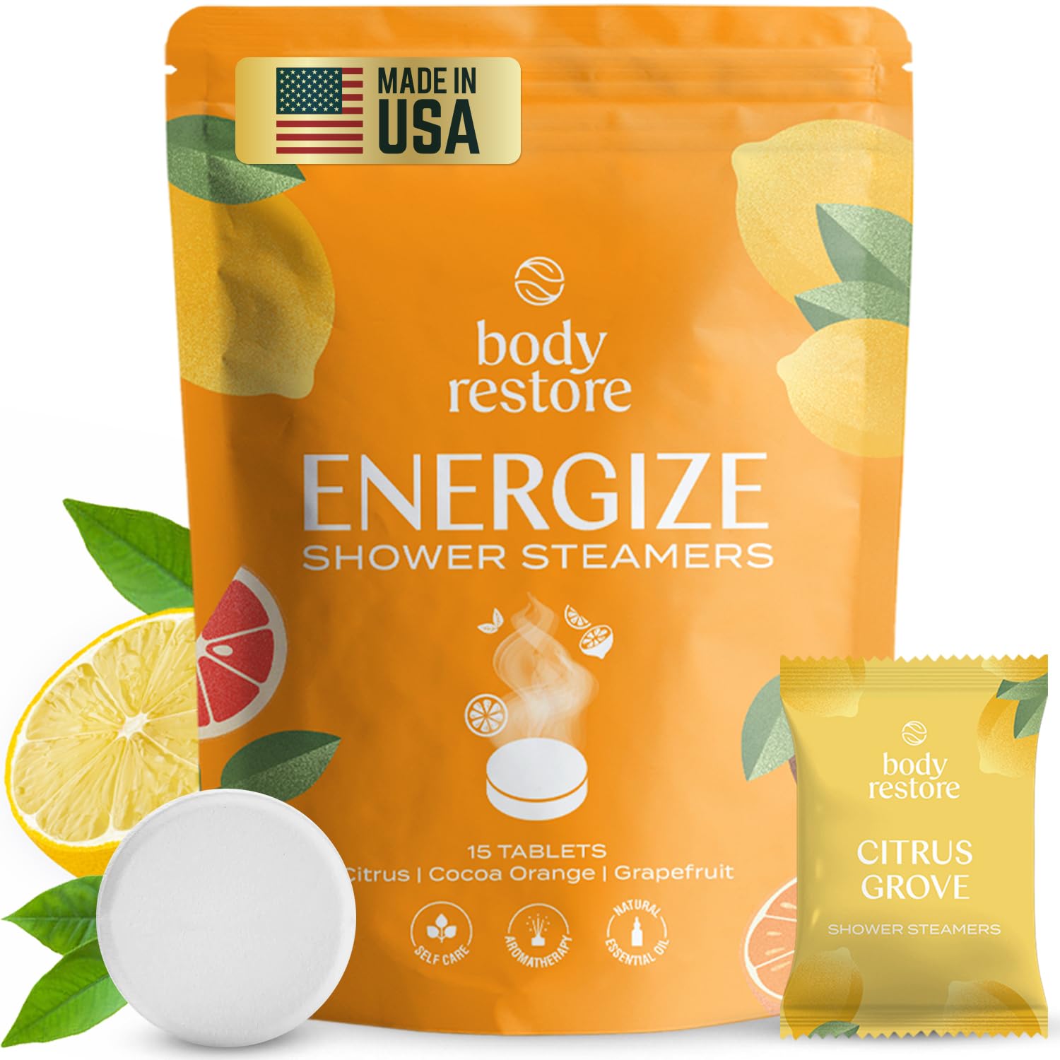 Body Restore Shower Steamers – 15 Pack Citrus Aromatherapy Self-Care Gift