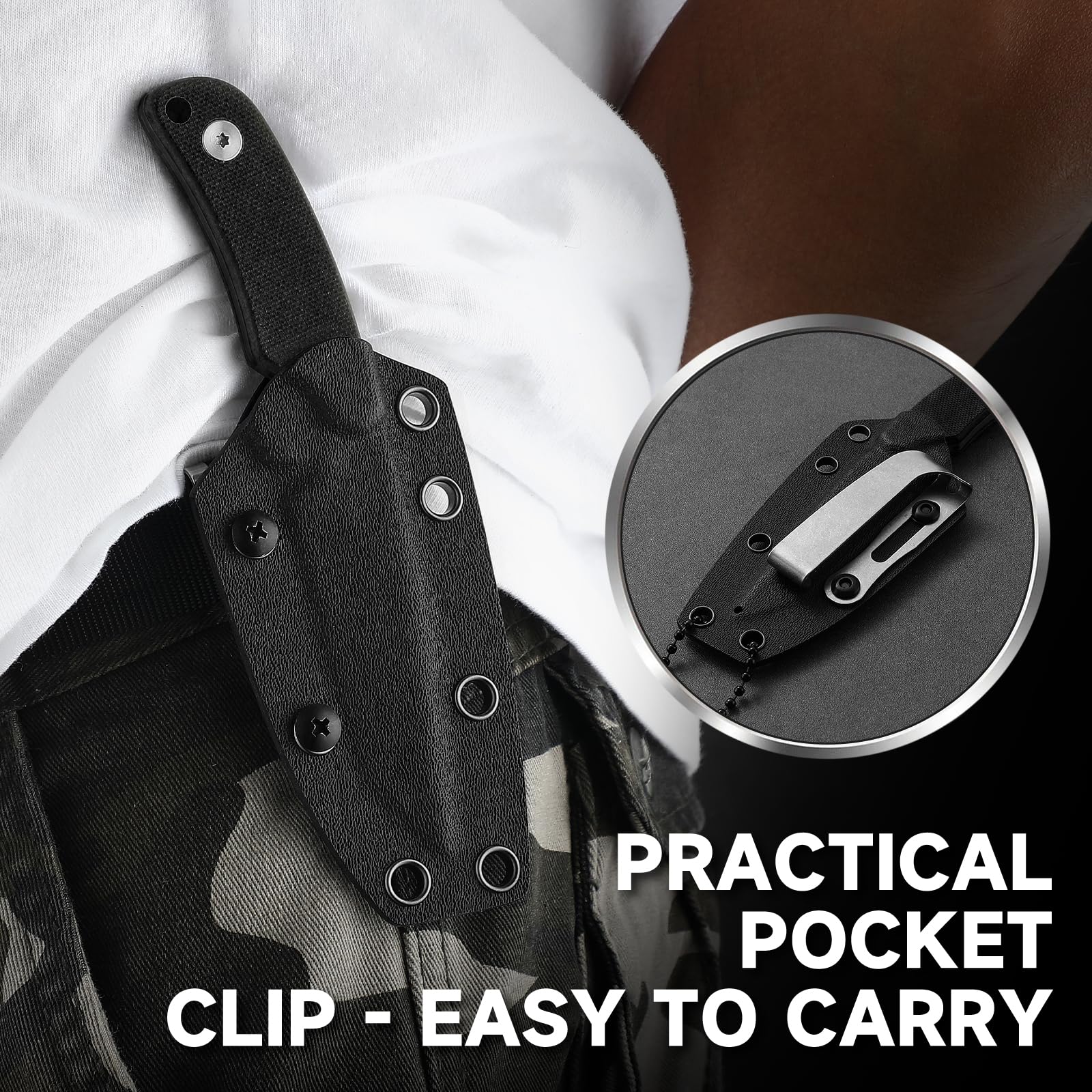 Omesio Neck Knife – 6" Tanto Fixed Blade with Kydex Sheath & G10 Handle