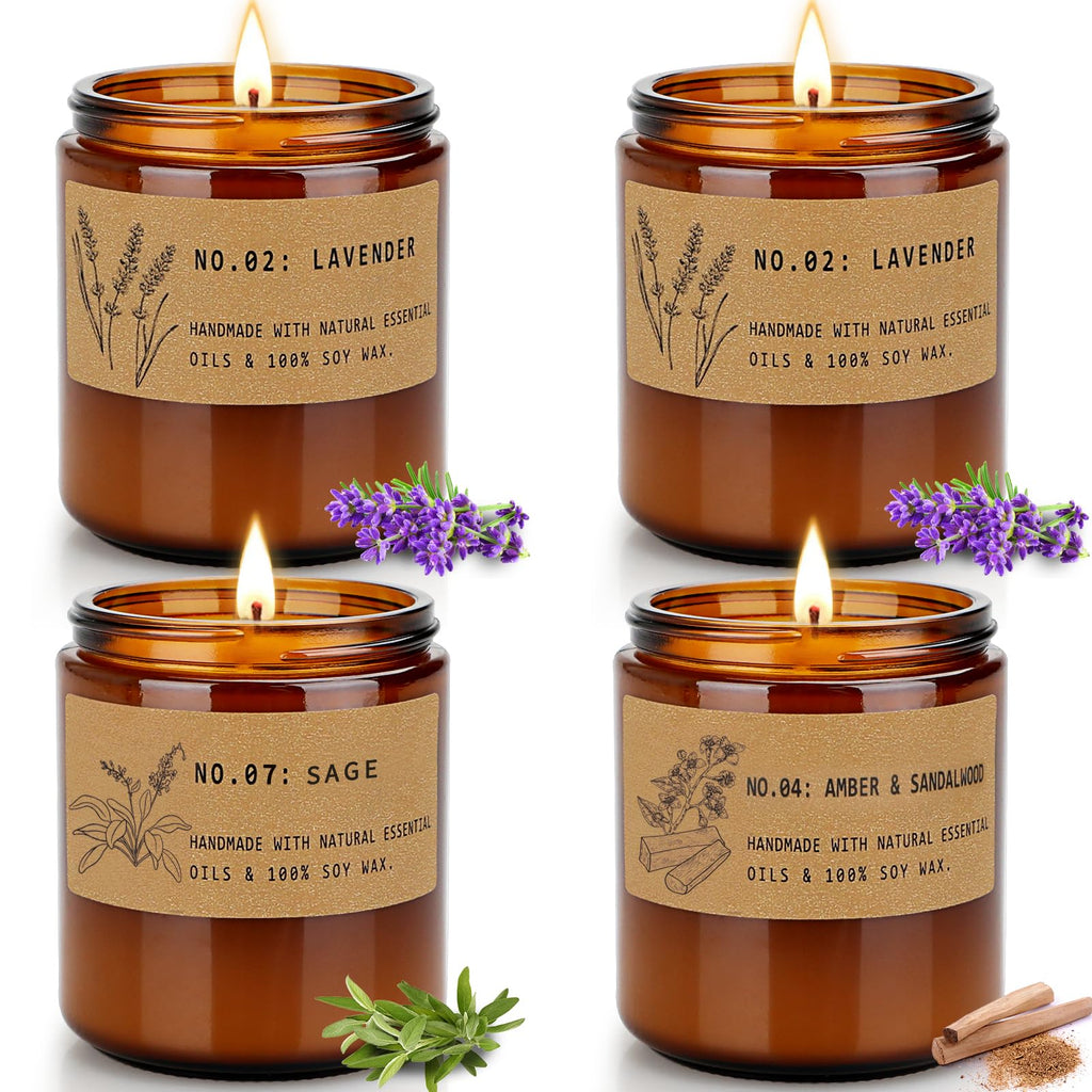 Aromatherapy Candle Gift Set – 4 Scented Amber Jar Candles (7.1 oz)