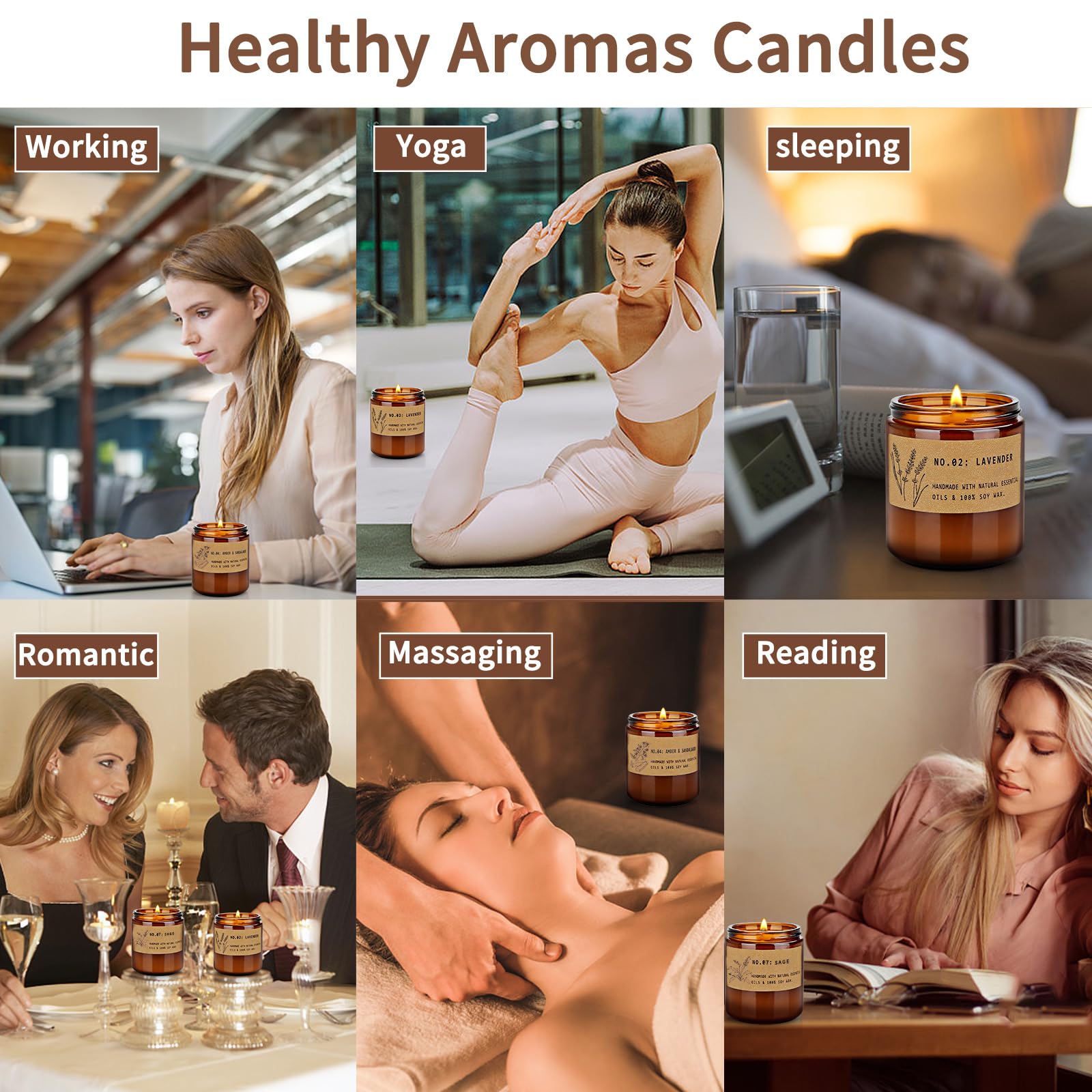Aromatherapy Candle Gift Set – 4 Scented Amber Jar Candles (7.1 oz)