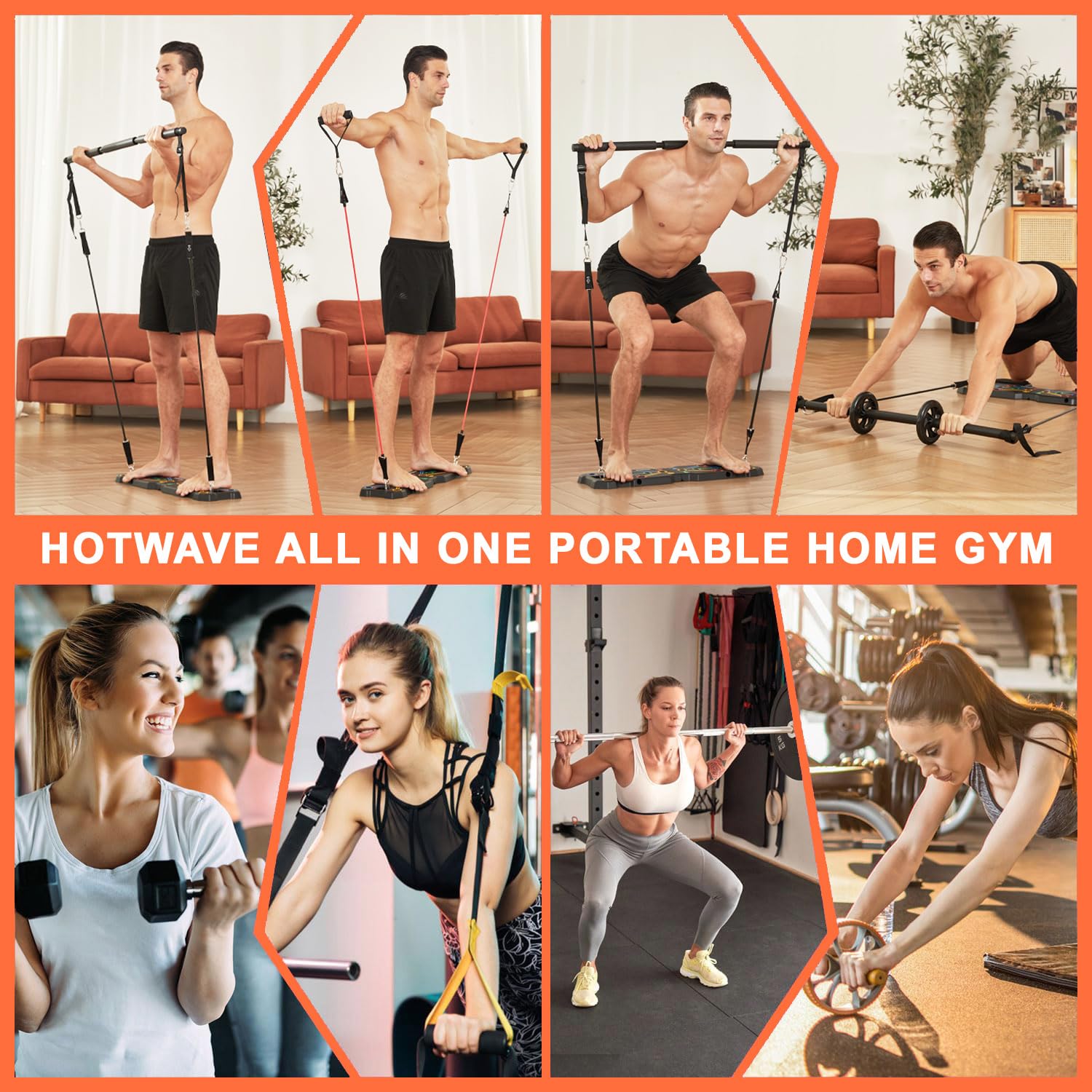 Portable Home Gym with Push Up Board, Resistance Bands & Ab Wheel