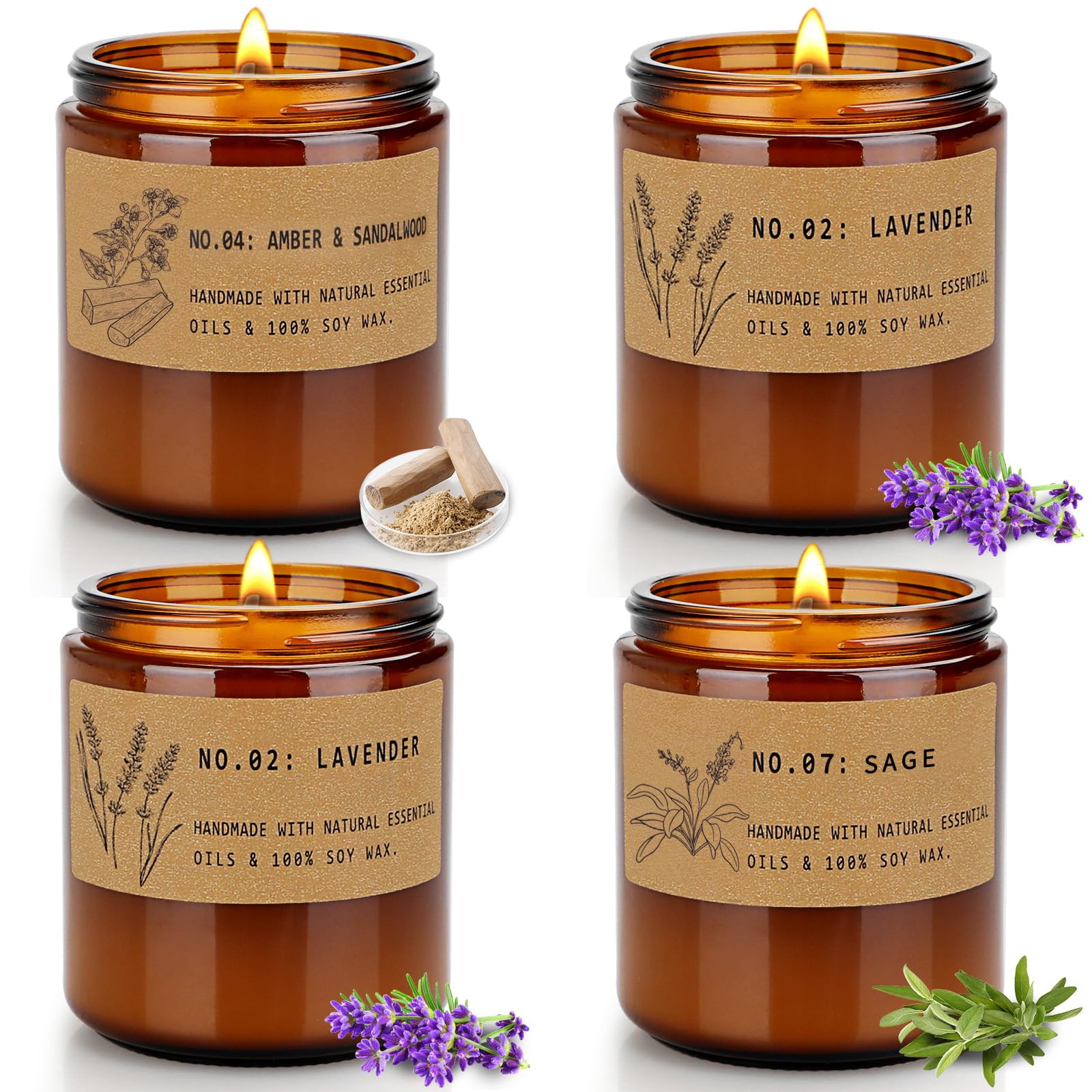 Aromatherapy Candle Gift Set – 4 Scented Amber Jar Candles (7.1 oz)