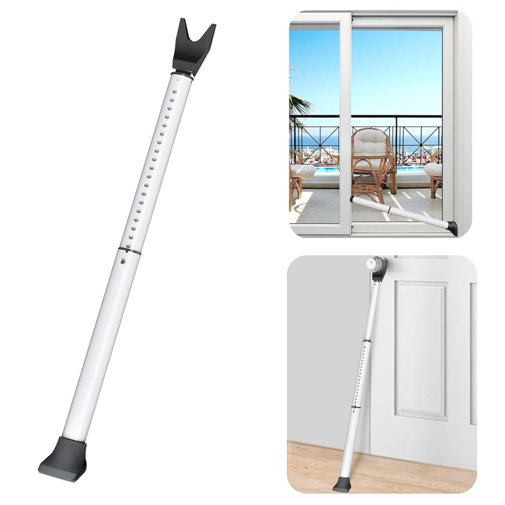 Adjustable Door Security Bar & Sliding Patio Jammer – Heavy Duty Stopper (White)